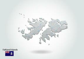 mapa vectorial de las islas malvinas con diseño de triángulos de moda en estilo poligonal sobre fondo oscuro, forma de mapa en estilo moderno de arte de corte de papel 3d. diseño de corte de papel en capas. vector