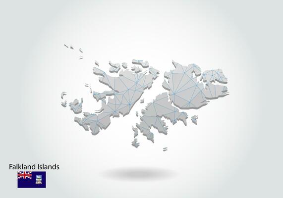 Vector map of falkland Islands with trendy triangles design in polygonal style on dark background, map shape in modern 3d paper cut art style. layered papercraft cutout design.
