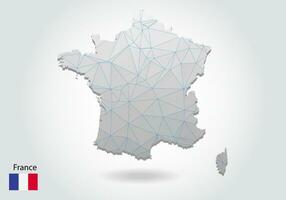 Vector map of france with trendy triangles design in polygonal style on dark background, map shape in modern 3d paper cut art style. layered papercraft cutout design.