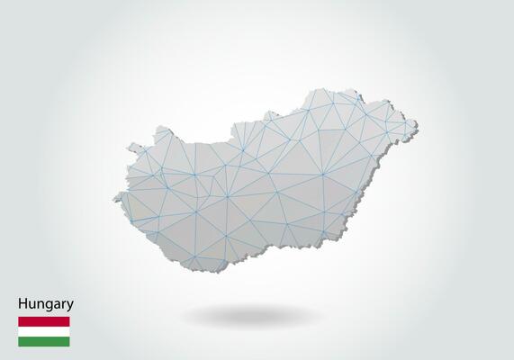 Vector map of hungary with trendy triangles design in polygonal style on dark background, map shape in modern 3d paper cut art style. layered papercraft cutout design.