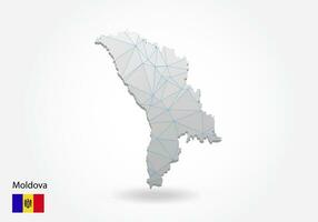 Vector map of Moldova with trendy triangles design in polygonal style on dark background, map shape in modern 3d paper cut art style. layered papercraft cutout design.