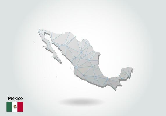 Vector map of Mexico with trendy triangles design in polygonal style on dark background, map shape in modern 3d paper cut art style. layered papercraft cutout design.