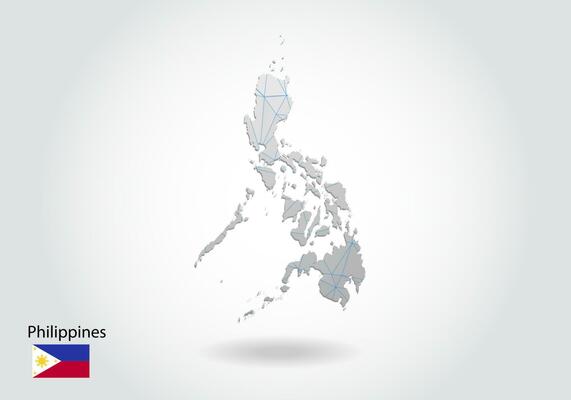 Vector polygonal Philippines map. Low poly design. map made of triangles on white background. geometric rumpled triangular low poly style gradient graphic, line dots, UI design.