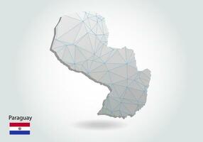 Vector polygonal Paraguay map. Low poly design. map made of triangles on white background. geometric rumpled triangular low poly style gradient graphic, line dots, UI design.