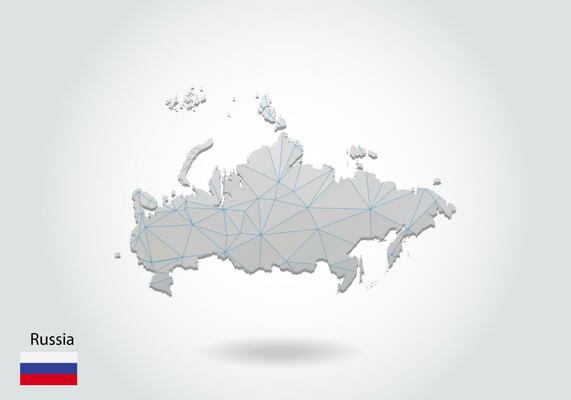 Vector polygonal Russia map. Low poly design. map made of triangles on white background. geometric rumpled triangular low poly style gradient graphic, line dots, UI design.