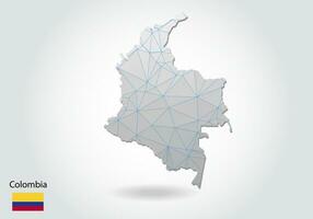 Vector map of colombia with trendy triangles design in polygonal style on dark background, map shape in modern 3d paper cut art style. layered papercraft cutout design.