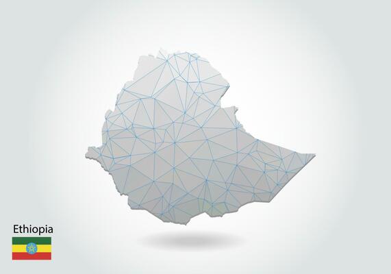 Vector map of ethiopia with trendy triangles design in polygonal style on dark background, map shape in modern 3d paper cut art style. layered papercraft cutout design.