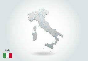 Vector map of italy with trendy triangles design in polygonal style on dark background, map shape in modern 3d paper cut art style. layered papercraft cutout design.