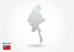 mapa vectorial de myanmar con diseño de triángulos de moda en estilo poligonal sobre fondo oscuro, forma de mapa en estilo moderno de arte de corte de papel 3d. diseño de corte de papel en capas.