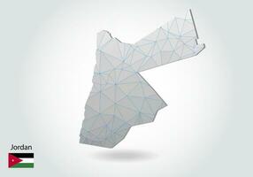 Vector map of Jordan with trendy triangles design in polygonal style on dark background, map shape in modern 3d paper cut art style. layered papercraft cutout design.