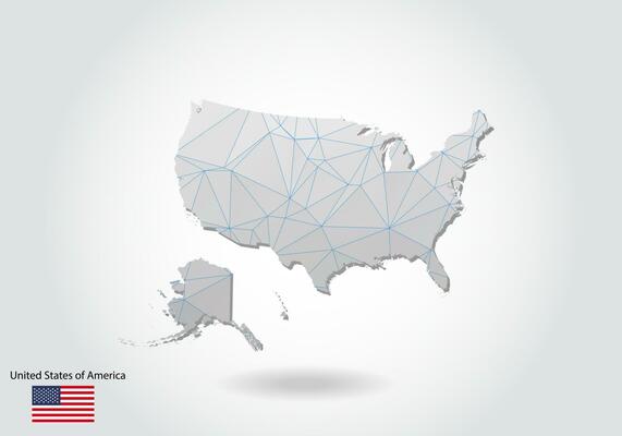 Vector polygonal United States map. Low poly design. map made of triangles on white background. geometric rumpled triangular low poly style gradient graphic, line dots, UI design.