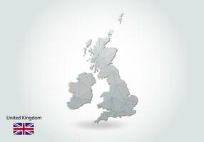 Vector polygonal United Kingdom map. Low poly design. map made of triangles on white background. geometric rumpled triangular low poly style gradient graphic, line dots, UI design.