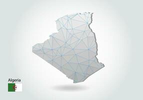 Vector map of algeria with trendy triangles design in polygonal style on dark background, map shape in modern 3d paper cut art style. layered papercraft cutout design.