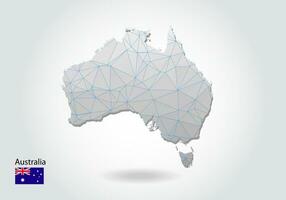 Vector map of australia with trendy triangles design in polygonal style on dark background, map shape in modern 3d paper cut art style. layered papercraft cutout design.