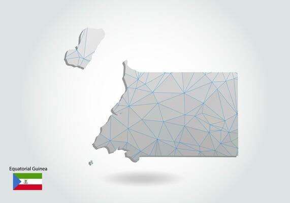 Vector map of equatorial Guinea with trendy triangles design in polygonal style on dark background, map shape in modern 3d paper cut art style. layered papercraft cutout design.