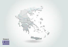 Vector map of greece with trendy triangles design in polygonal style on dark background, map shape in modern 3d paper cut art style. layered papercraft cutout design.