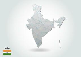 Vector map of india with trendy triangles design in polygonal style on dark background, map shape in modern 3d paper cut art style. layered papercraft cutout design.