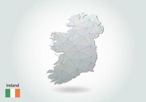 Vector map of ireland with trendy triangles design in polygonal style on dark background, map shape in modern 3d paper cut art style. layered papercraft cutout design.