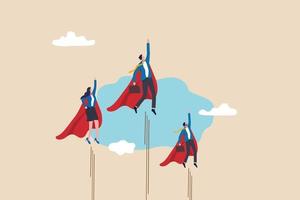 Professional people to help business success, teamwork or unity, super power to grow business fast, strength or team support concept, business people team members superhero flying high up in the sky. vector