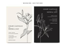 Minimalist wedding invitation template with lily floral vector