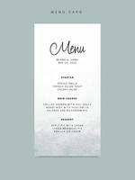 Minimalist wedding menu template with green watercolor vector