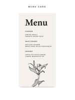 Minimalist wedding menu template with lily floral