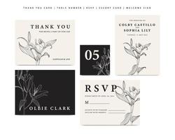 Minimalist wedding stationary template with lily floral vector