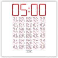 Digital clock closeup displaying 5 o'clock. Red Digital clock number set electronic figures Premium Vector
