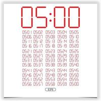 Digital clock closeup displaying 5 o'clock. Red Digital clock number set electronic figures Premium Vector