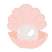 Mother-of-pearl shell open with pearl. Vector stock illustration. Isolated on a white background.