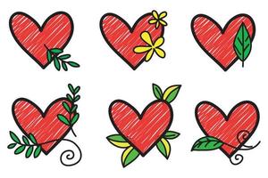 Doodle Hearts, a collection of hand drawn colorful love hearts. Vector illustration.