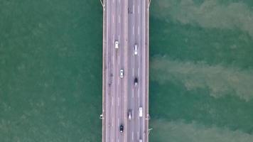 Aerial view look down car move at Penang Bridge video
