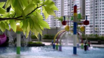 Blurry focus two sibling kids run and play in pool video