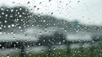 Selective focus macro raining water droplets on car windshield. video