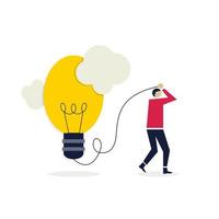 Creative ideas for solving work problems, success finding new innovation concepts, intelligent people carrying bright light bulbs. vector