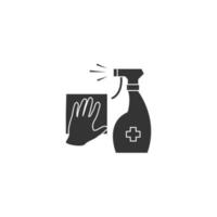 Napkin in hand. Spraying antibacterial sanitizing spray. Disinfect surfaces icon vector silhouette style