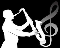 black silhouette of a saxophone player on a black background vector