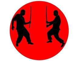 black silhouettes of men with Japanese swords in the red circle vector