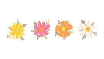 conjunto de elementos decorativos de diseño floral. coloridas flores de verano. ilustración plana vectorial vector