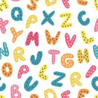 Colorful English alphabet letters on white background, vector seamless pattern