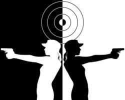 black and white silhouettes of a pistol shooter vector