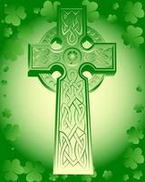 green Celtic cross on a green background leaf clover vector