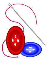 needle with red thread and two buttons vector