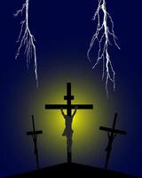 Crucifixion on Golgotha against a dark background with lightnings vector