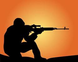silhouette of a sniper on an orange background vector