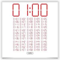 Digital clock closeup displaying 1 o'clock. Red Digital clock number set electronic figures Premium Vector