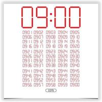 Digital clock closeup displaying 9 o'clock. Red Digital clock number set electronic figures Premium Vector