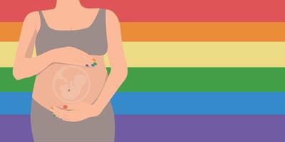 Surrogate pregnant woman on the rainbow background vector