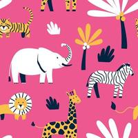 Seamless pattern of savanna animals on a pink background vector