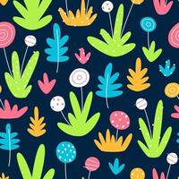 Seamless pattern with funny plants on a dark background vector